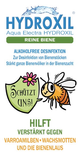 Hydroxil Desinfektion für Bienen blauer Flyer für Hydroxil-Trinkwasser-Aufbereitung bei Bienenstöcken