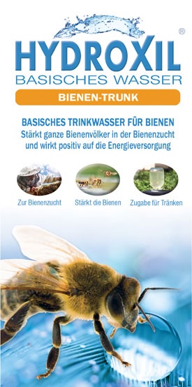 Hydroxil Trinkwasser für Bienen blauer Flyer für Hydroxil-Trinkwasser-Aufbereitung bei Bienen